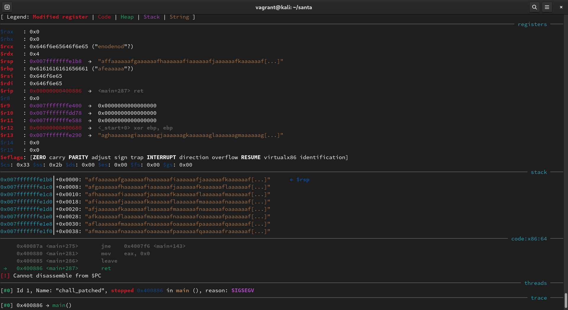 screenshot of gdb